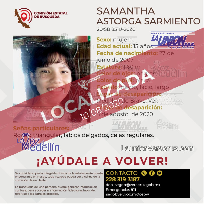 Samantha Astorga Sarmiento localizada